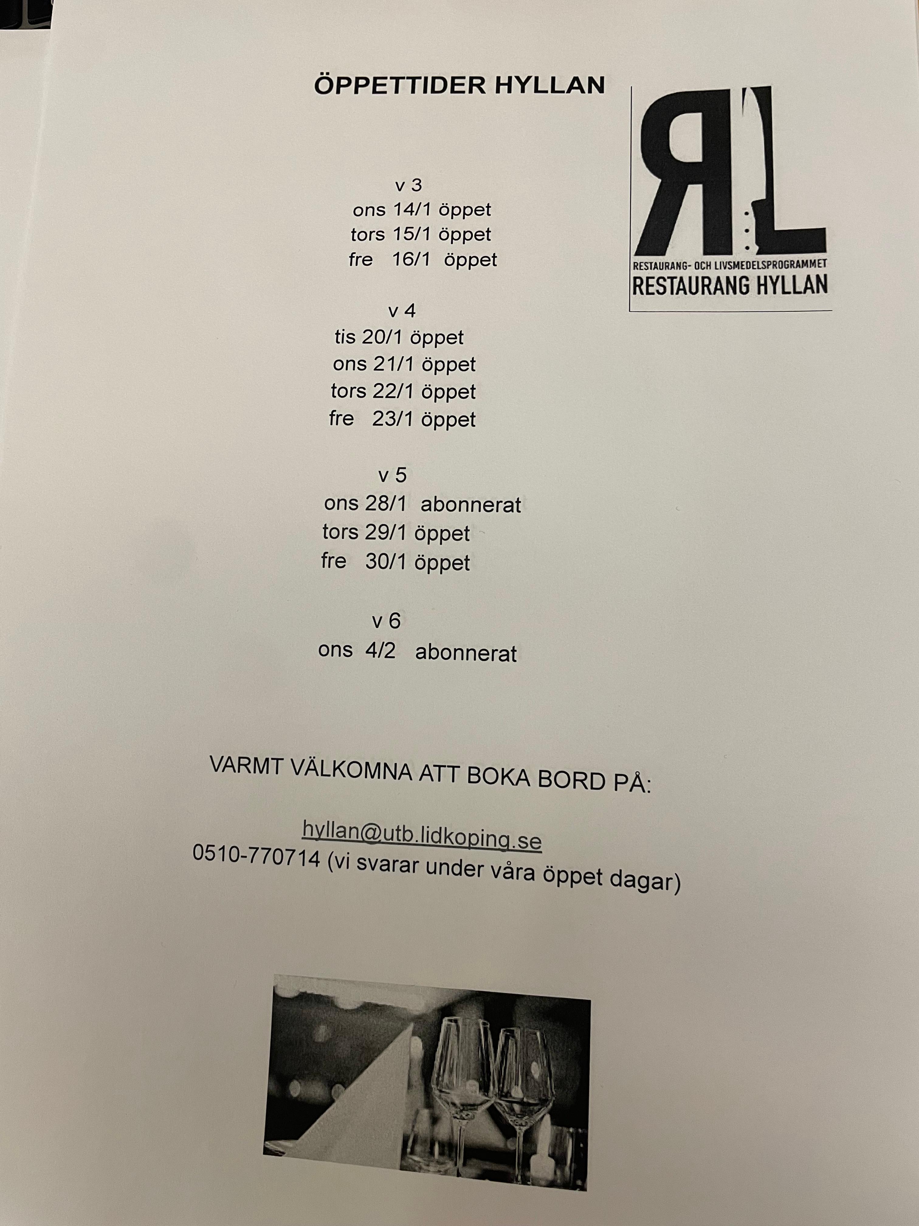 Öppettider Restaurang Hyllan