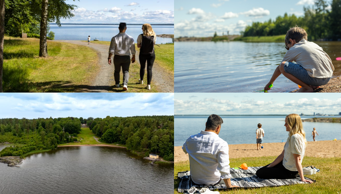 Familj vid stranden